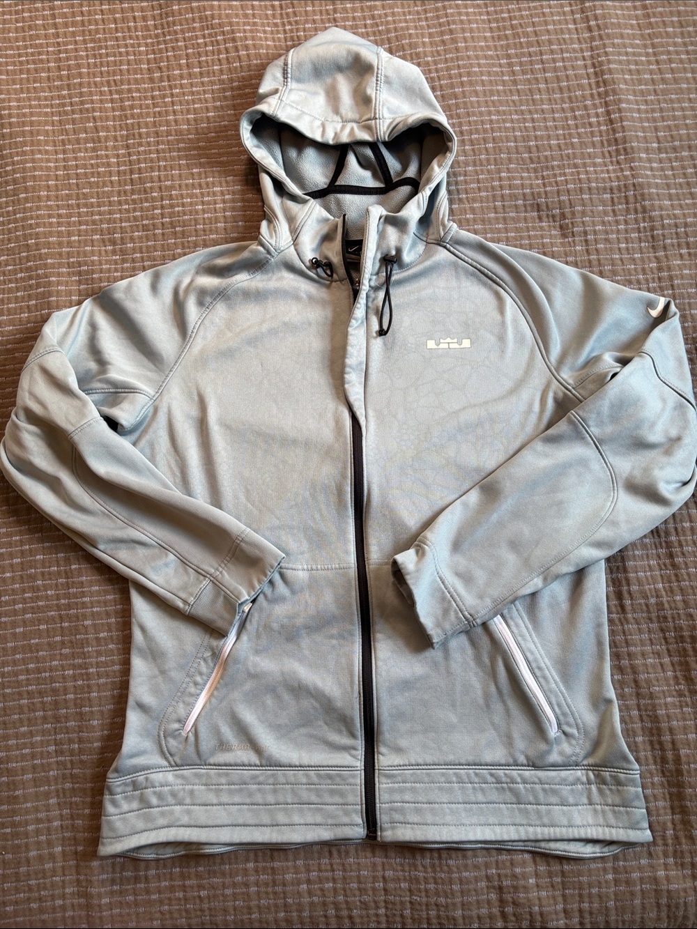 Nike LeBron James DNA Elite Therma-FIT Full Zip Gray Blue Textured Hoodie Size L